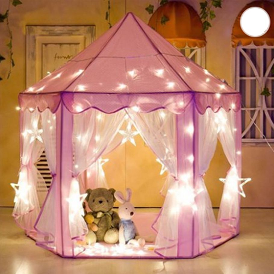 NYT Children Kids Play Tent House Portable Princess Castle With Mesh Net Princess Girls Boys 138 Led Star Curtain String Lights -