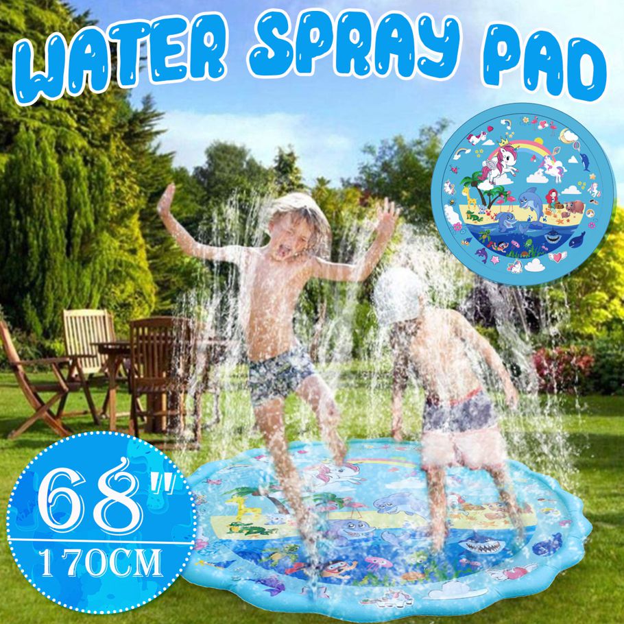 Amusing 170cm/68" Inflatable Water Spray Cushion Pad Kids Sprinkler Play Mat Water Slides Outdoor Pool Toy for Child