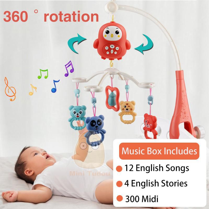 Musical Baby Crib Rattles Music Educational Toys Bed Bell Carousel For Cots Infant Baby Toy 0-12 Months For Newborns Happy Bed Bell Sleep time Musical Toys with Remote Control