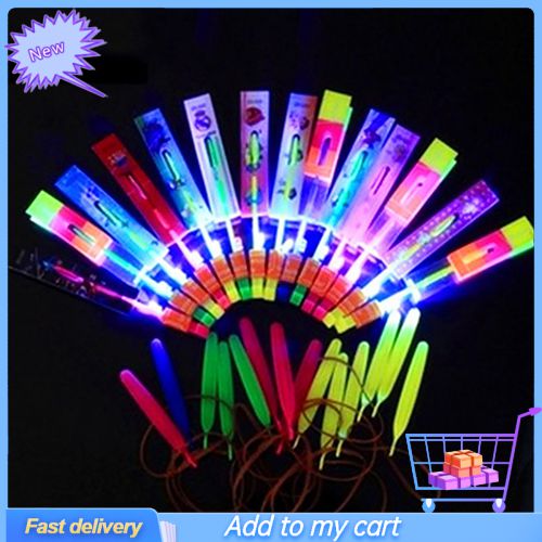 20Pcs Glowing Slingshot LED Light Helicopters Party Arrow Copters Flying Toys