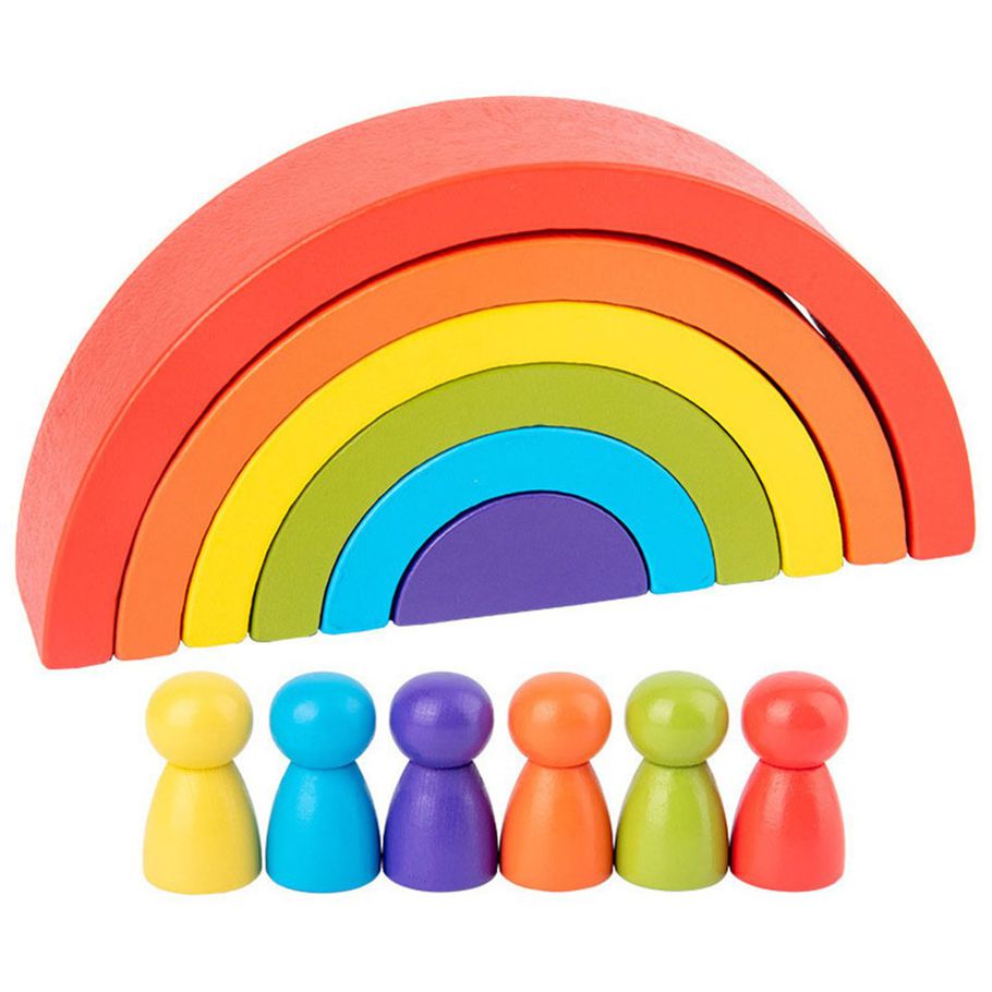 MA Rainbow Wooden Baby Toys Creative Rainbow Arched Building Blocks Wood Jenga Game Early Educational Toys-Rainbow