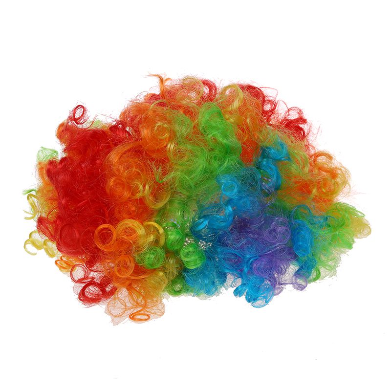 Red Foam Clown Nose + Multi-colored Clown Wig for Masquerade Cosplay fancy dress.