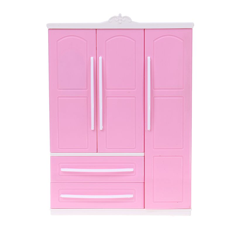 Three-door Pink Modern Wardrobe for Dolls Furniture Clothes Accessories Toys For Toy Accessories