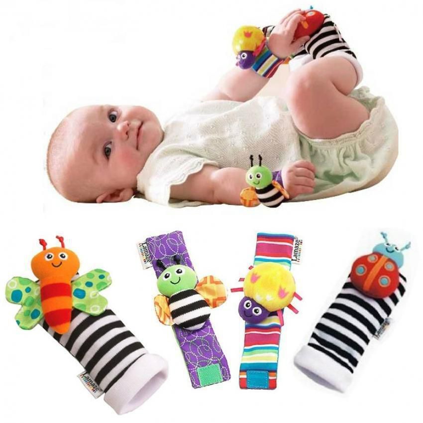 Lamaze 4 Pcs New Baby Infant Foot Socks Rattles Wrist Rattles Multicolor