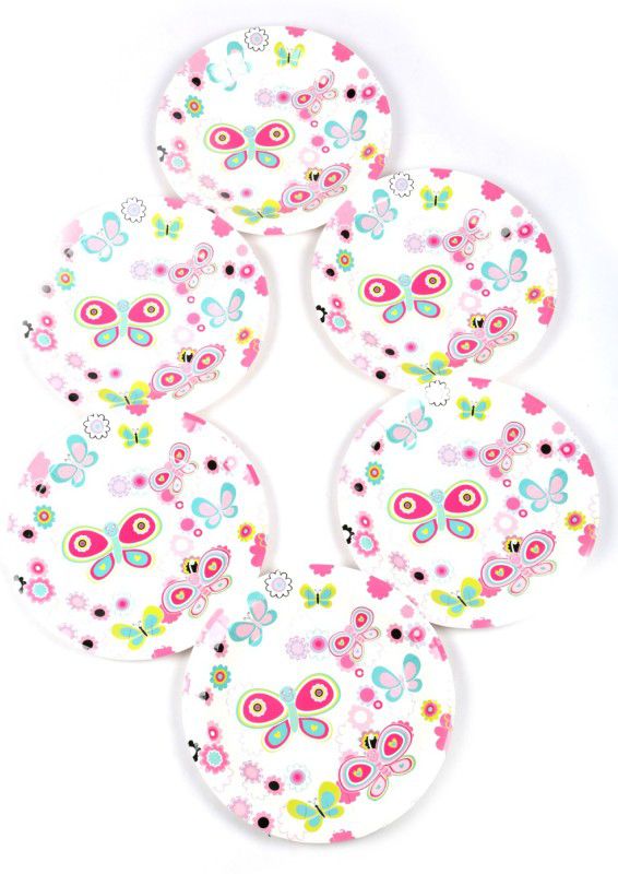 FUNCART Flying Butterfly Theme 9 Plate  (Pack of 6)