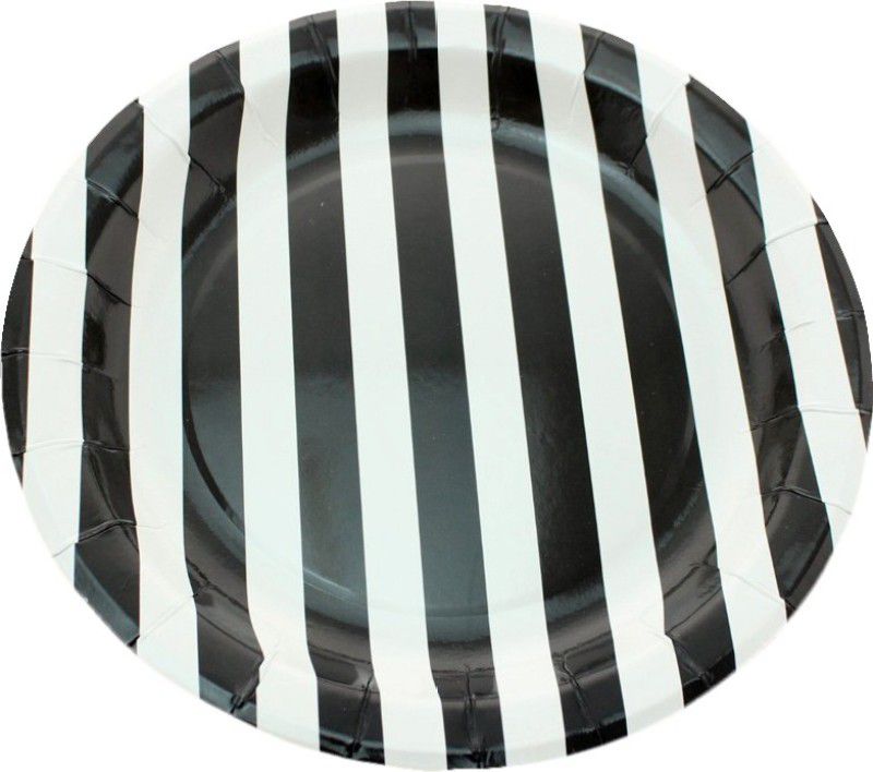 FUNCART Black Sailor Striped Round 9 Plates Tray  (Pack of 12)