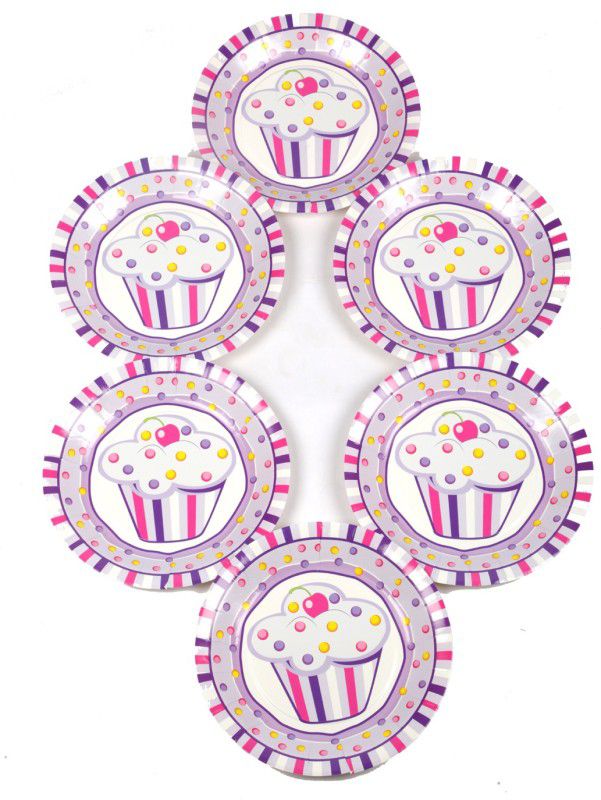 FUNCART Sweettre At Cup Cake Pink Theme 7 Inch Quarter Plate  (Pack of 6)