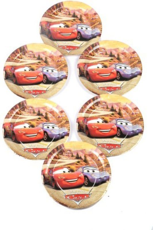 FUNCART Cars Party Theme 9 Inches Disposable Paper Plate Tray  (Pack of 6)