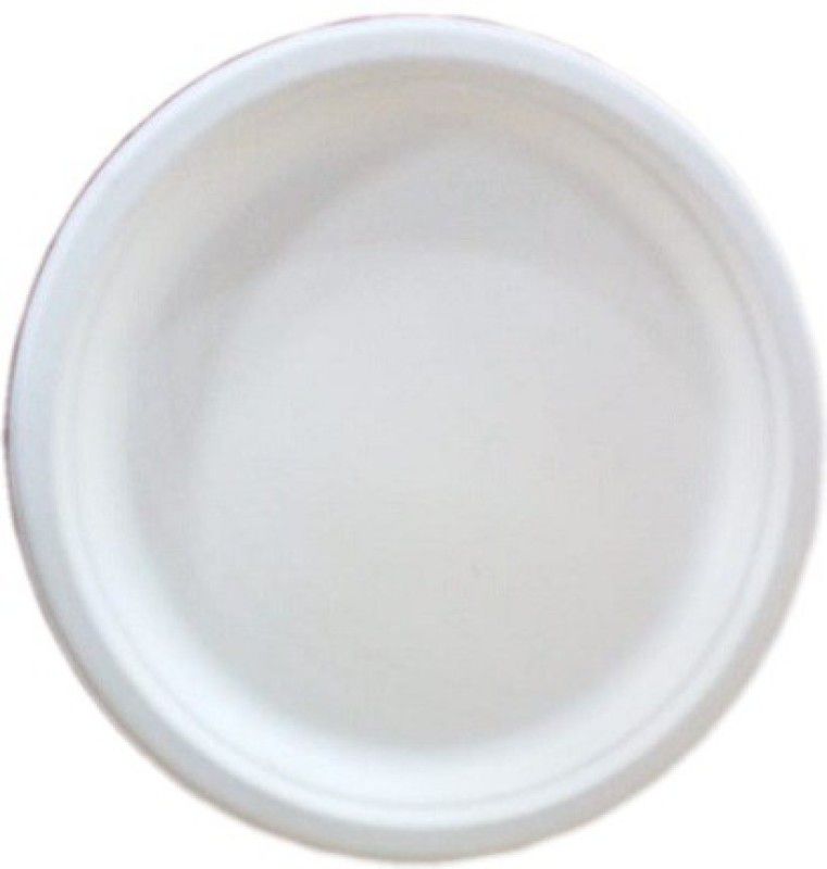 LUSKA Sugarcane Bagasse 100% Natural 6 inch Round White Plates (Pack of 25) Dinner Plate  (Pack of 25, Microwave Safe)