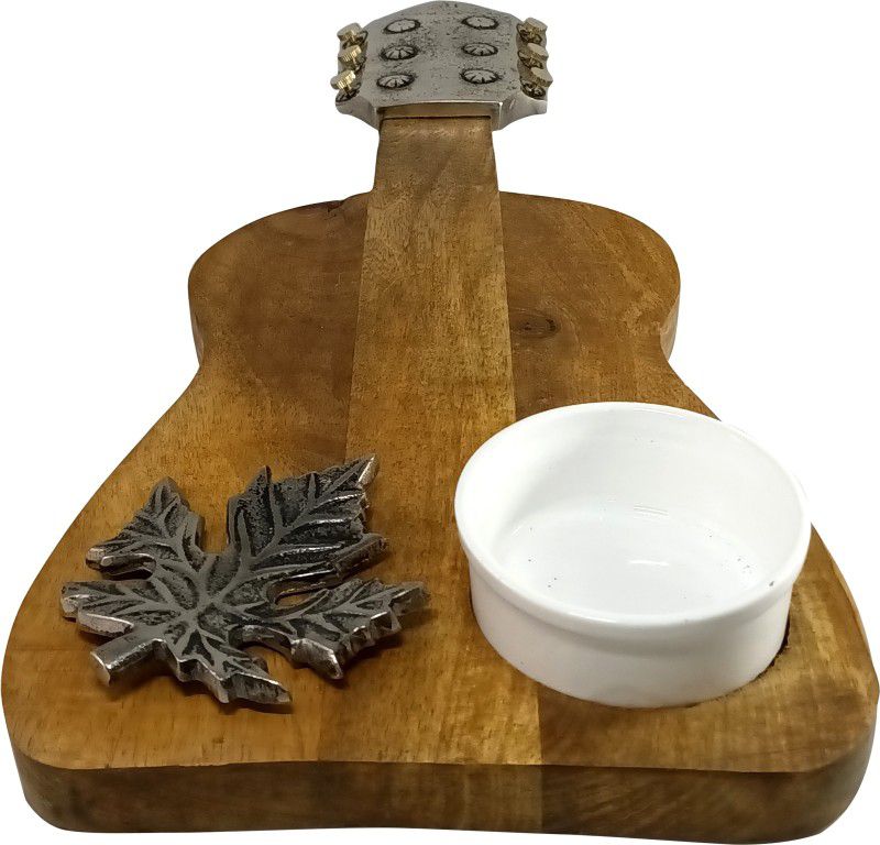 Extreme Karigari Wood and Aluminum Fancy Chese plater Chopping Board Guitar shape with Ceremic bowl Pizza Tray