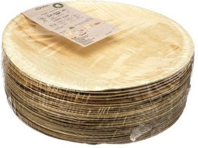Adaaya Farms Palm Round Wooden Plates 10.25 Inch Pack of 25 Dinner Plate  (Pack of 25)