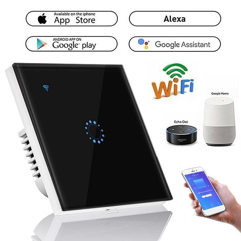 1Gang Wi-Fi Touch Switch Wall Light Panel Wireless Intelligence Timing&Remote Control APP Work with Alexa Google Home US / EU Plug