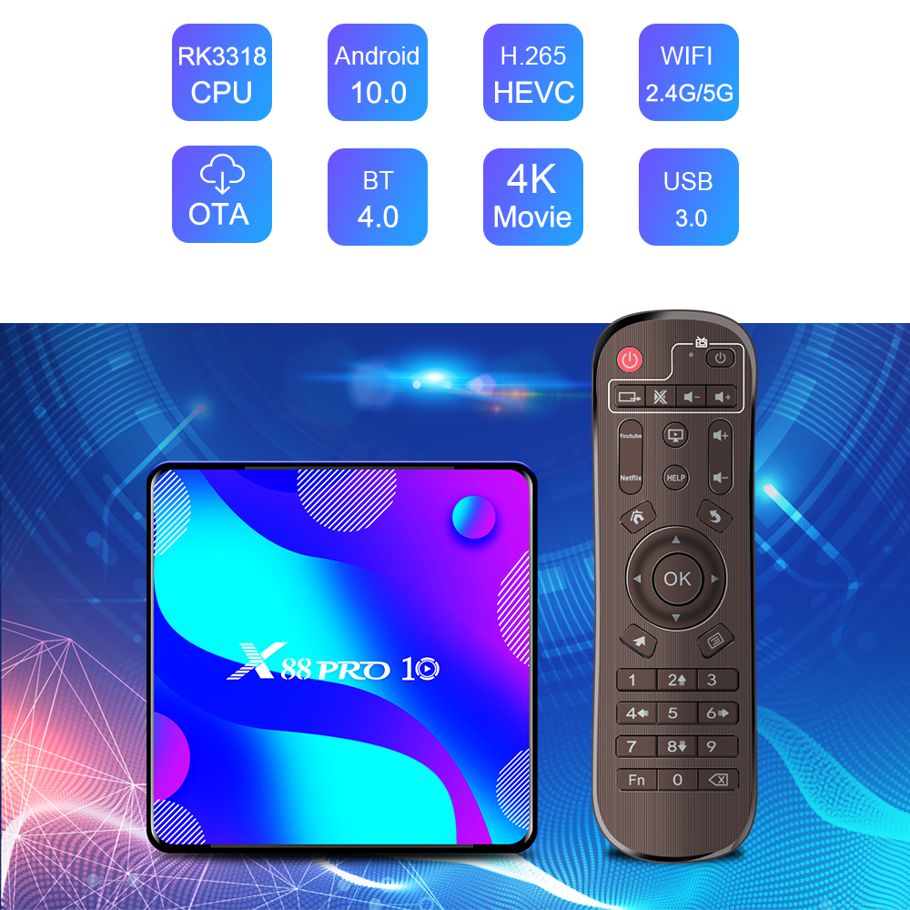 X88 pro 10 rk3318 android 10.0 smart tv box 4g 128g wifi 4k h.265 media player