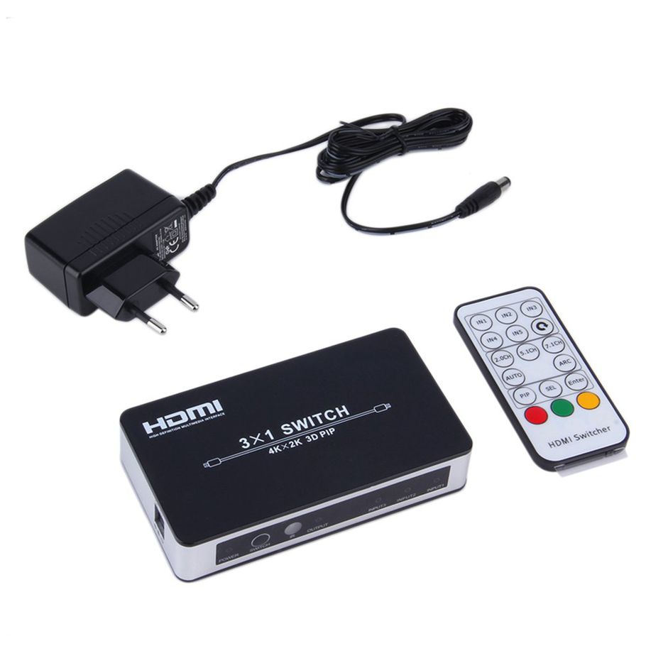 EU Plug HDMI-compatible Switch 3x1 Switcher Converter 4 Ports Audio 3D Video