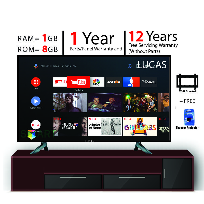 Lucas 32 Inche Double Glass Smart Wifi  RAM-1 GB-ROM 8 GB ) led tv  4K SUPPORTED