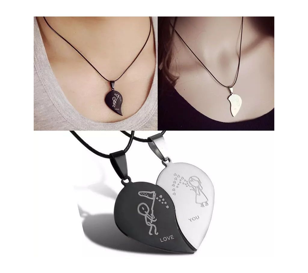 Fashion Broken Heart Pendant Lover Necklace Leather Chain Necklace Stainless Steel couple Necklaces Valentines Day gift