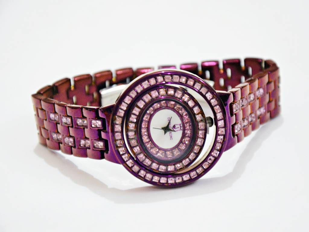 Stone Setting Ladies Wrist Watch - Purple
