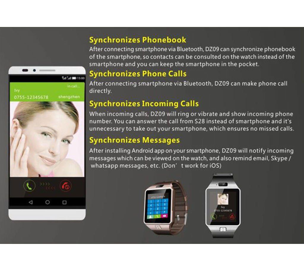 Luxsure DZ09 Touch Smartwatch -Sim supported