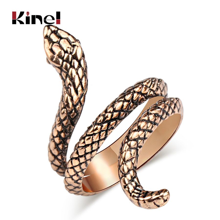 Kinel Fashion Snake Rings For Women Gold Color Black Heavy Metals Punk Rock Ring Vintage Animal Jewelry Wholesale