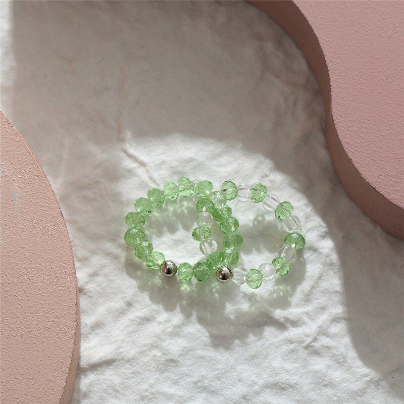 AOMU 2020 Sweet Summer Transparent Resin Ring Simple Colorful Handmade Bead Ring for Women Girl Korea Vintage Thin Chain Rings