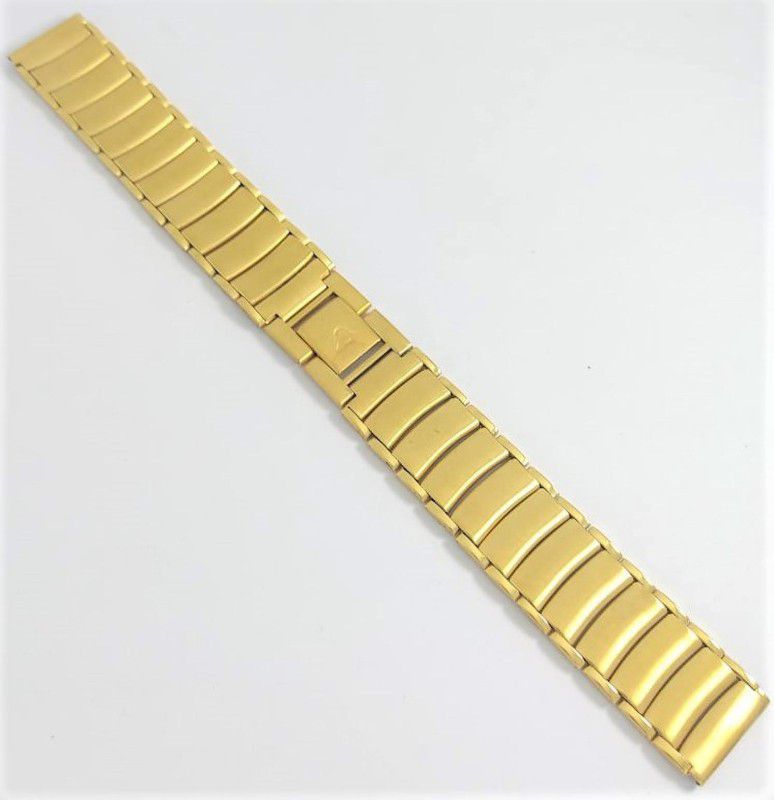 uberjewels Gold Plated Solid link watch Bracelet with Jewelers clasp Closure 18 mm Stainless Steel Watch Strap  (Golden)