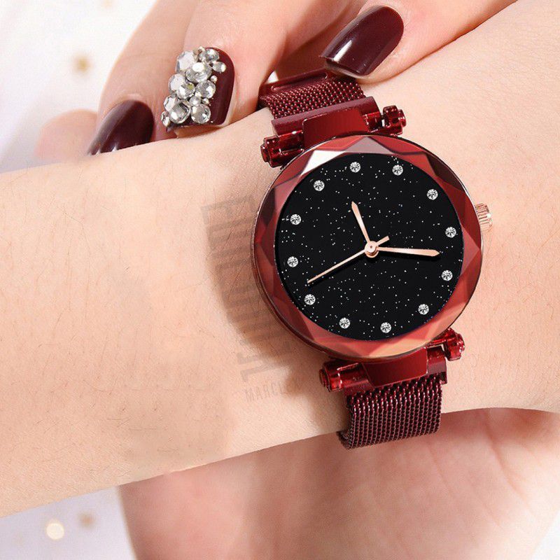 Silver color Magnetic Belt night sky Dial Magnet Watch for girls or women Analog Watch - For Girls Sansa Stark 21st Century Red Color