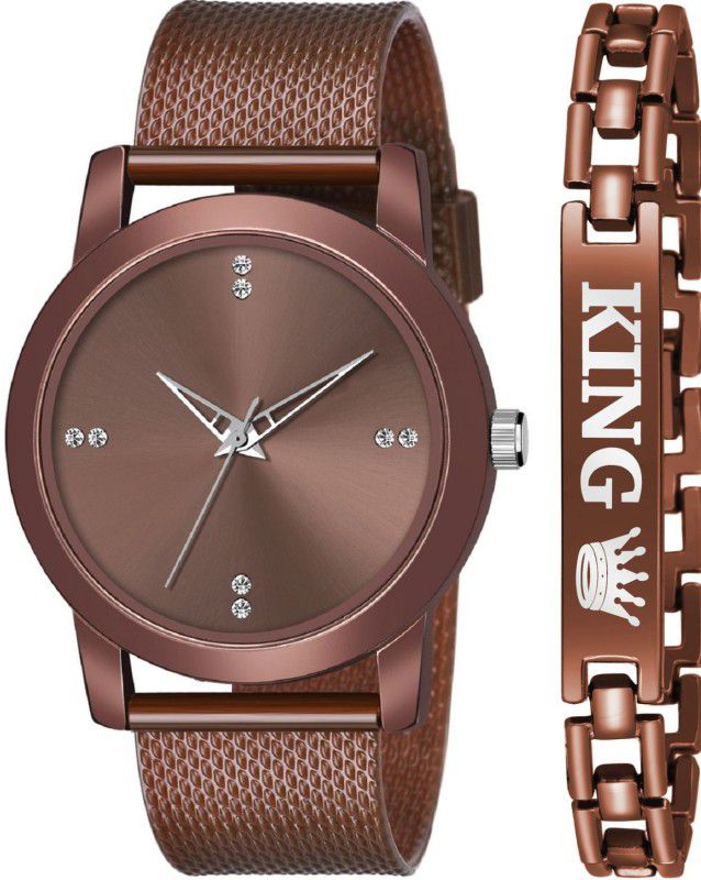 NEW ARRIVAL BROWN KING BRACELET WITH BROWN DIAL AND MESH STRAP SPORTY LOOK ANALOG WITH QUARTZ WATCH Analog Watch - For Boys JEW_24_K_547