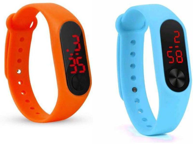 Stylish Professional Digital Watch - For Boys & Girls m2 Sky Blue-Orange color digital watch for boys, digital watch for girls