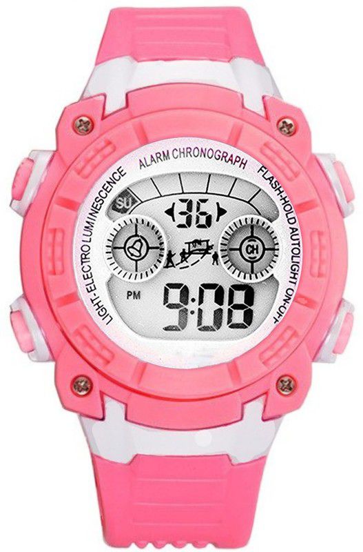 Waterproof ,Alarm Function, Stopwatch & Seven Light Display Digital Watch - For Boys & Girls EZ017B-3Pink