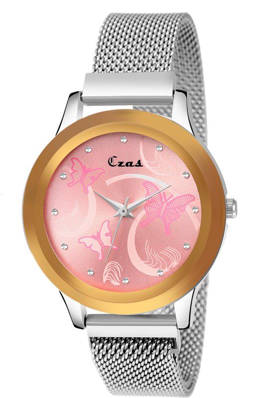Pink Dial & Silver Strap Party Wear Analog Watch - For Women CS-5633