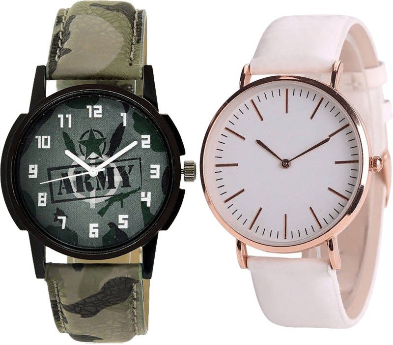 combo watch Analog Watch - For Girls Modish Formal Army Analogue Green And White Color Boys And Men Watch - B21-B63 (Combo Of 2 )