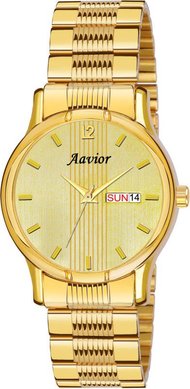 Analog Watch - For Men AV_MDDC 114 GLD-GLD Day And Date Functioning Water Resistant Gold Plated Chain Quartz Analog