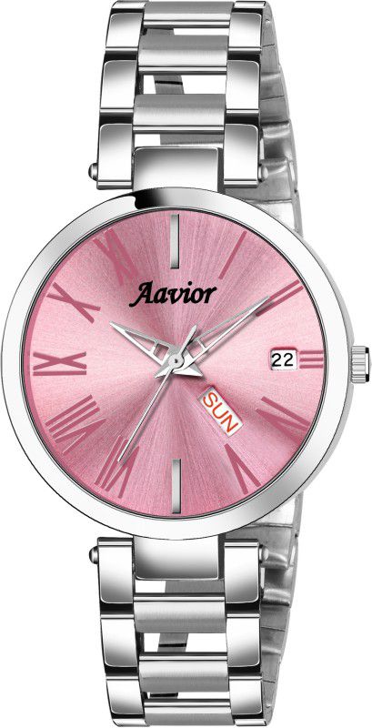 Pink Day & Date Function Silver Bracelet Chain Analog Watch - For Women AV-709(129)