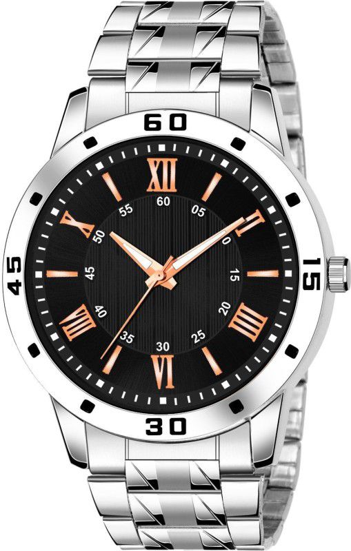 FAST SELLING BLACK DIAL-SILVER STAINLESS STEEL SPORTY MODISH ANALOG WATCH FOR MEN Analog Watch - For Boys ALOGO_20