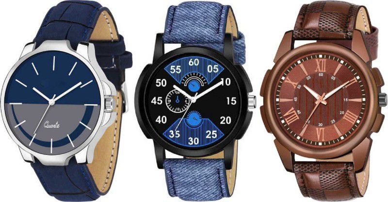 Analog Watch - For Boys New Stylish Leather Blue And Brown Color And Dial Blue, Gray And Brown Color Combo watch (Casual+Party-wear+Formal) Designer For Boys And Men's Analog Watch - For Boys