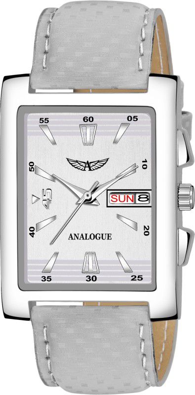 Silver Square Day and Date Functioning Silver Square Day and Date Functioning Analog Watch - For Men