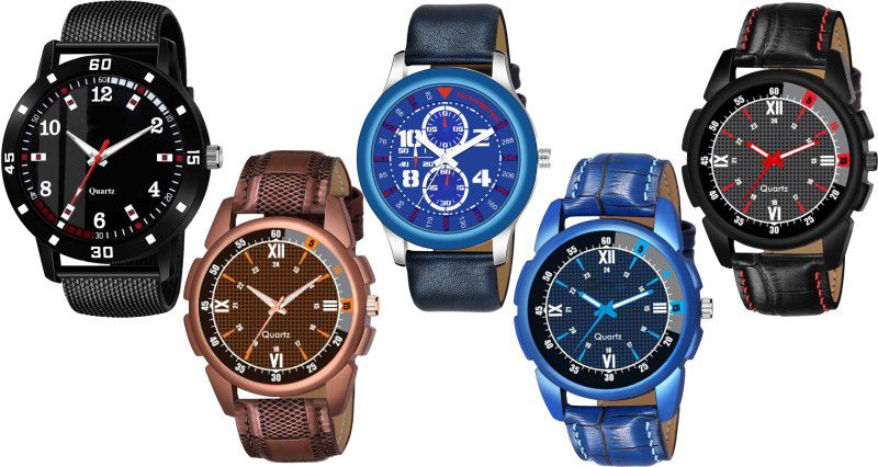 Glamorous dial designed watch for boys genuine Leather & Silicone strap watch (pack of 5) Analog wrist watch Analog Watch - For Boys difu46612