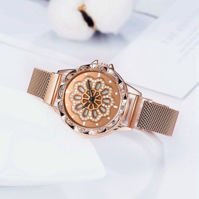 Analog Watch - For Women Magnetic Locking Design 360° Rotating Unique Dial Design Rose Gold