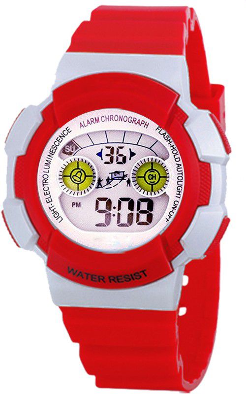 Double Eye Design Alarm,Hourly Chime & Backlight Feature Digital Watch - For Boys & Girls EF40B-7 RED