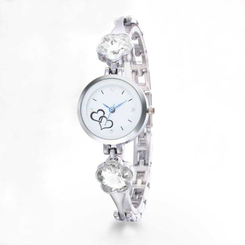 Analog Watch - For Women Bracelet White Flower Stone Silver Belt