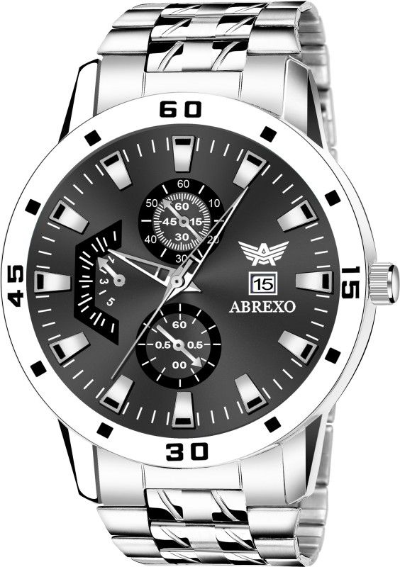 Silver Bracelet Date Functioning Watch For Boys Analog Watch - For Men Abx1668-BK Black