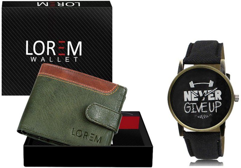Combo Of Black Men Watch & Green Artificial Leather Wallet For Men Analog Watch - For Men CM-WL46-LR27