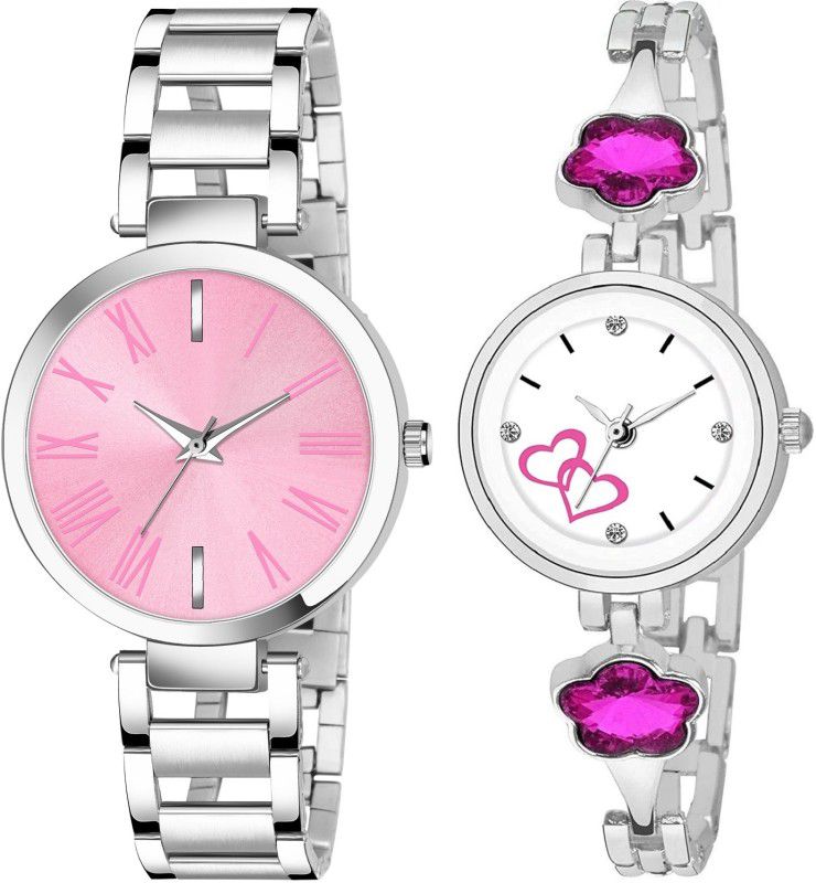 Analog Watch - For Girls Stylish Combo Of Pink Stainless Steel Chain and Pink Flower