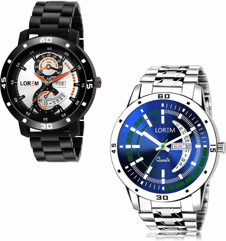 Analog Watch - For Men LR107-LR110 White-Blue Day Date Combo of 2