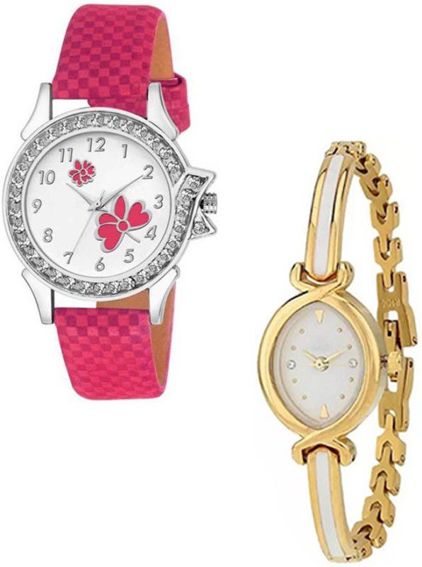 Analog Watch - For Girls Stylish Flower Chex Pink And Stainless Steel Strap