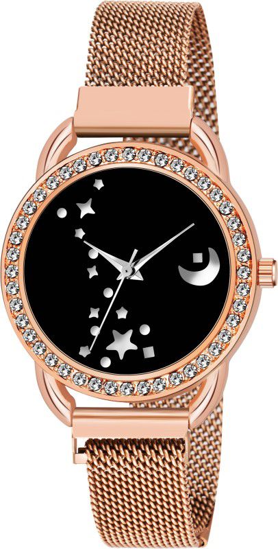 Analog Watch - For Women Analogue New Casual Magnet Idaka Chand Black Dial Rose Gold Watch For Woman & Girls