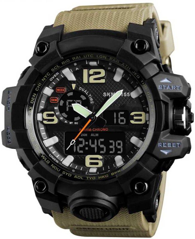 1155 Khakhi Water Resistant Sport Analog-Digital Watch - For Men Chronograph Dual-Time
