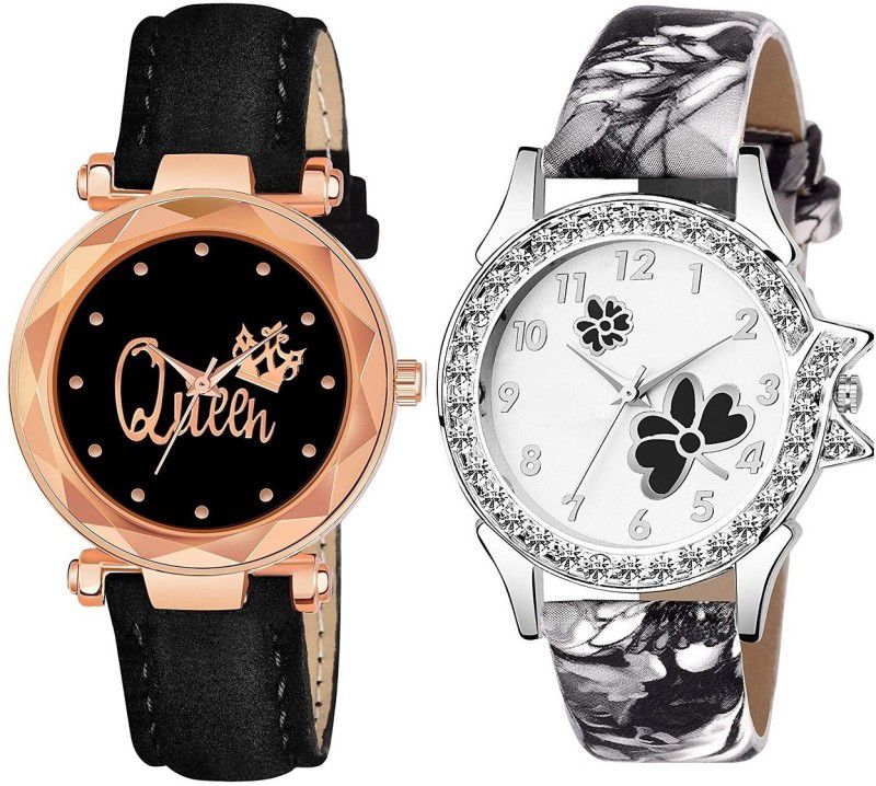 Analog Watch - For Girls Best Designer Combo Of Queen Printed Black Watch&Butterfly Dial Multicolor Strap