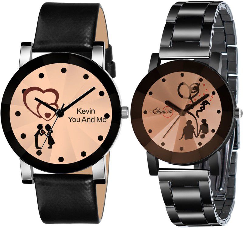 Analog Watch - For Girls New Stylish Attractive Couple Design Crystal Dial Leather & Stainless Steel Strap Women Watch Combo Pack of 2