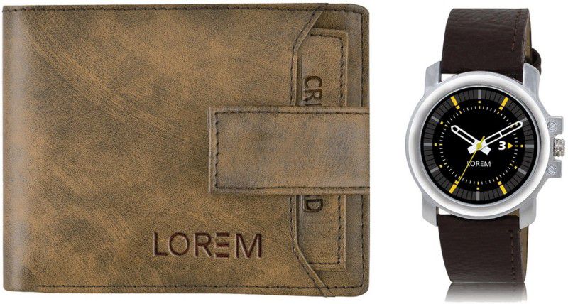 Combo Of Men Watch & Artificial Leather Wallet- Analog Watch - For Men WL23-LR44-FZ